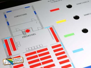 Paneel met plattegrond indeling verwarming kerk